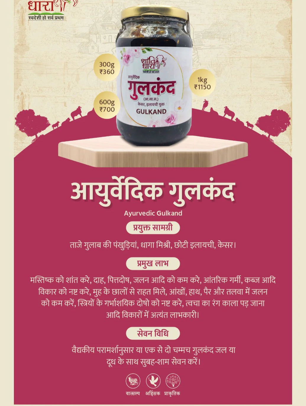 आयुर्वेदिक गुलकंद (केसर इलायची युक्त) Gulkand With Saffron & Cardamom Shantidhara