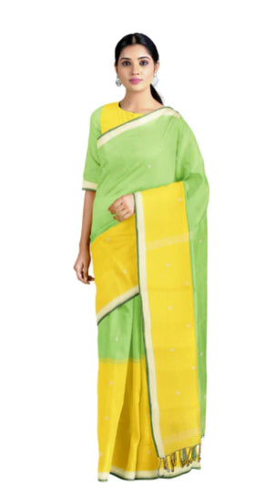 Sunshine Meadow Cotton Saree 🌻💚